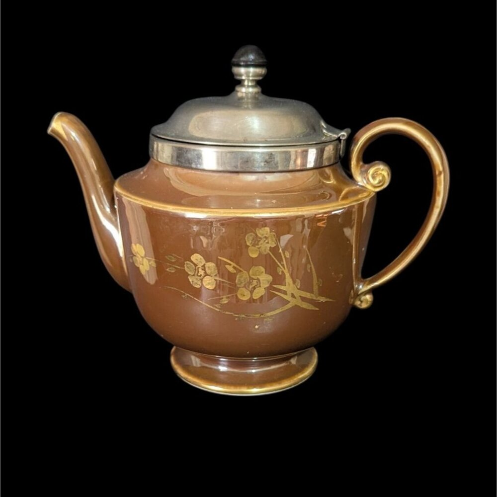 Royal‎ Rochester Art Deco Teapot Brown Gold Floral Infuser 1920s Vintage